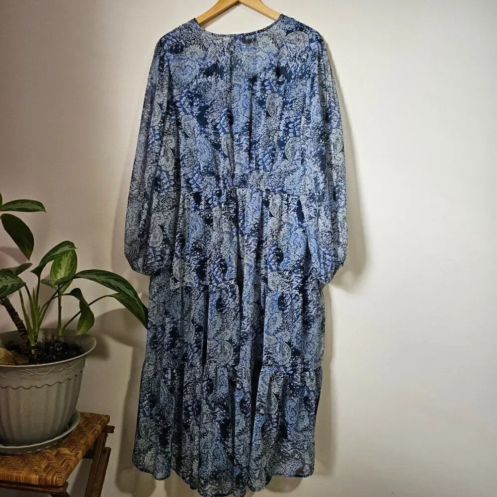 EUC JOIE PRINTED HIGH LOW MAXI DRESS V NECK LONGSLEEVES SIZE XXL